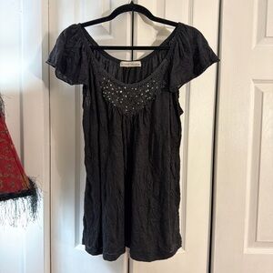 French Laundry Black Beaded Short-Sleeve Tunic